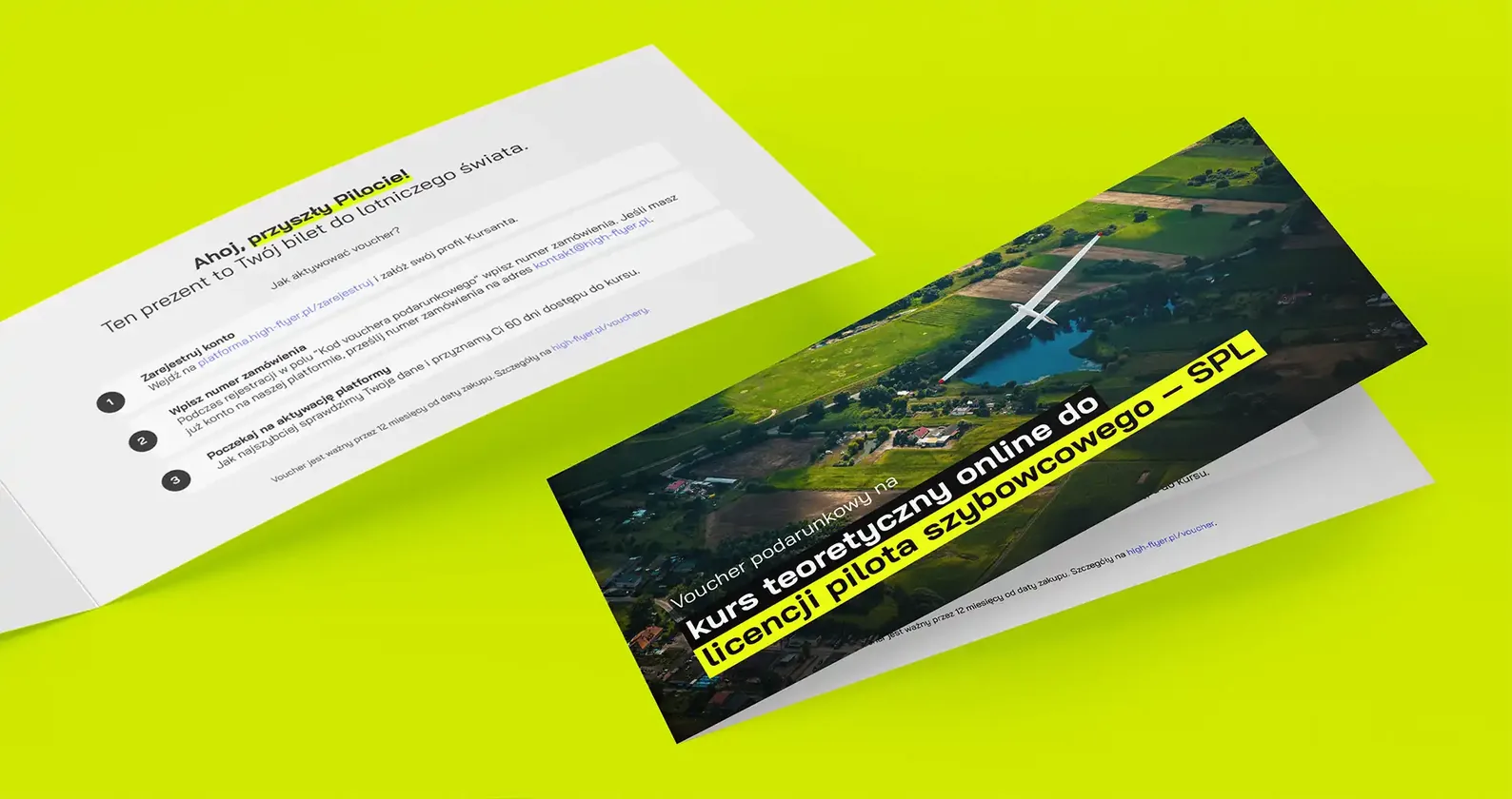 Voucher podarunkowy High-Flyer na kurs teoretyczny online do licencji pilota szybowcowego SPL, z instrukcją aktywacji